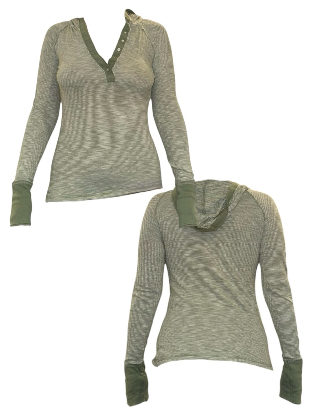 Y2K Olive Green Long-Sleeve Henley Hoodie Top
